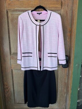 Misook Pink Open-Front pink and black Knit Jacket /Skirt Set  Sz XL